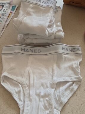 Hanes Boy’s White Briefs with Gray Logo Waistband